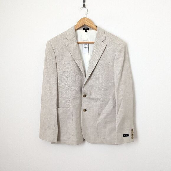 NWT Express light tan cream neutral Extra Slim subtle plaid suit jacket blazer - Picture 2 of 6